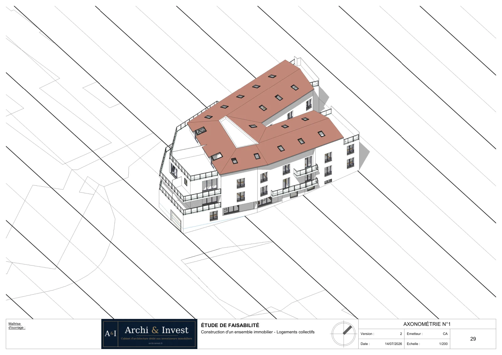 Plan de niveau d’un programme de 22 logements collectifs