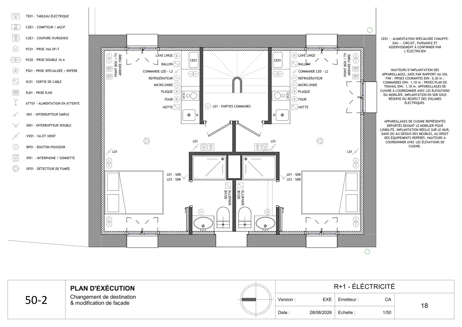 Plan électrique du dossier d’exécution de réhabilitation